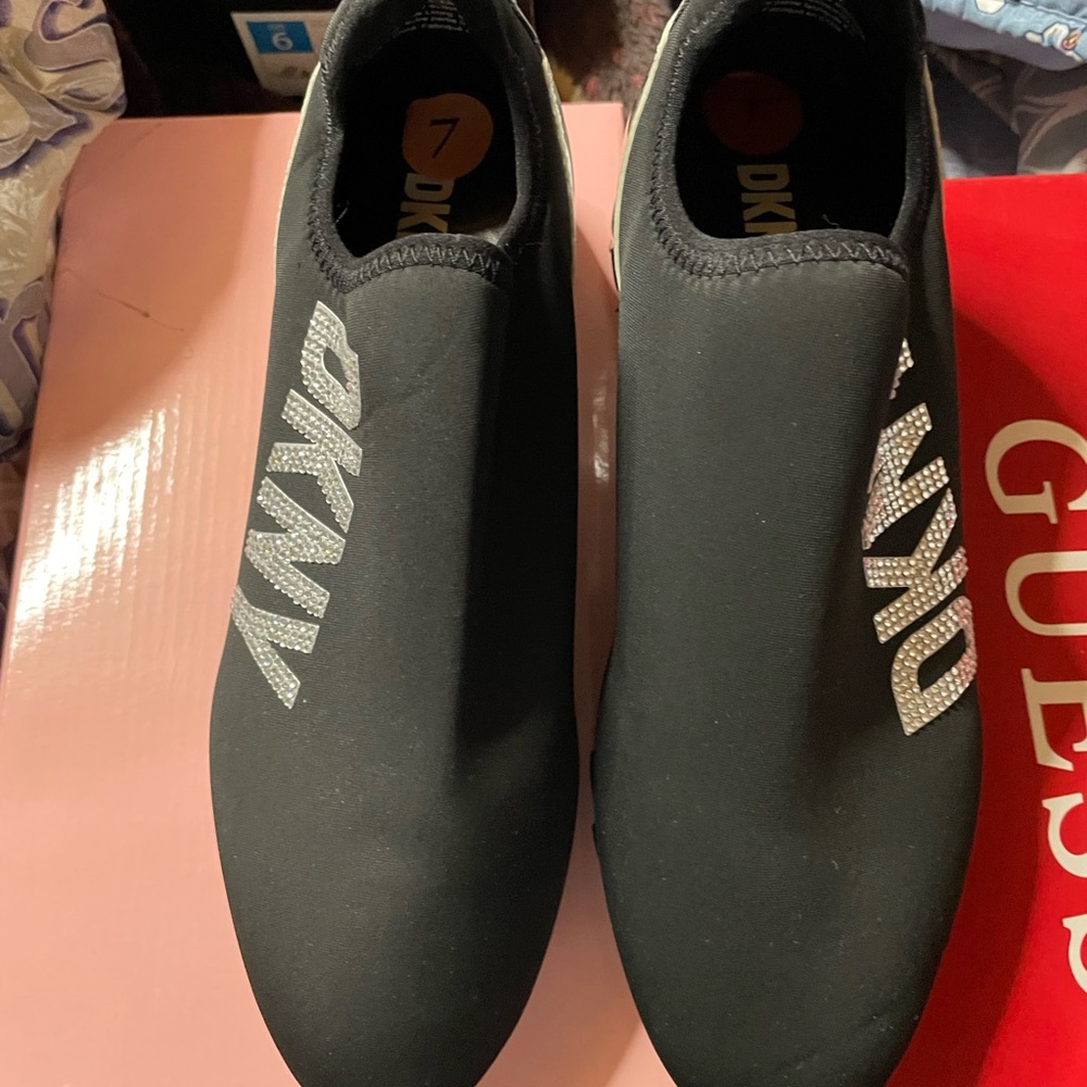 DKNY Black and Silver Men's Slip-On Sneakers